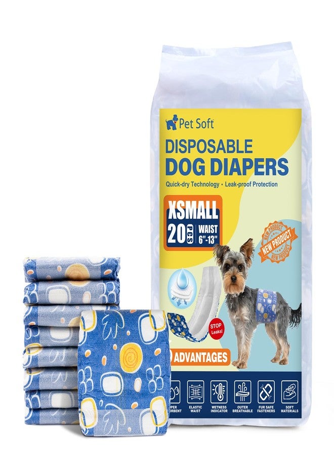 Pet Soft Male Dog Diapers - Disposable Male Dog Wraps with Wetness Indicator, Puppy Diapers for Pets Excitable Urination or Incontinence, 20pcs XSmall - Image 1